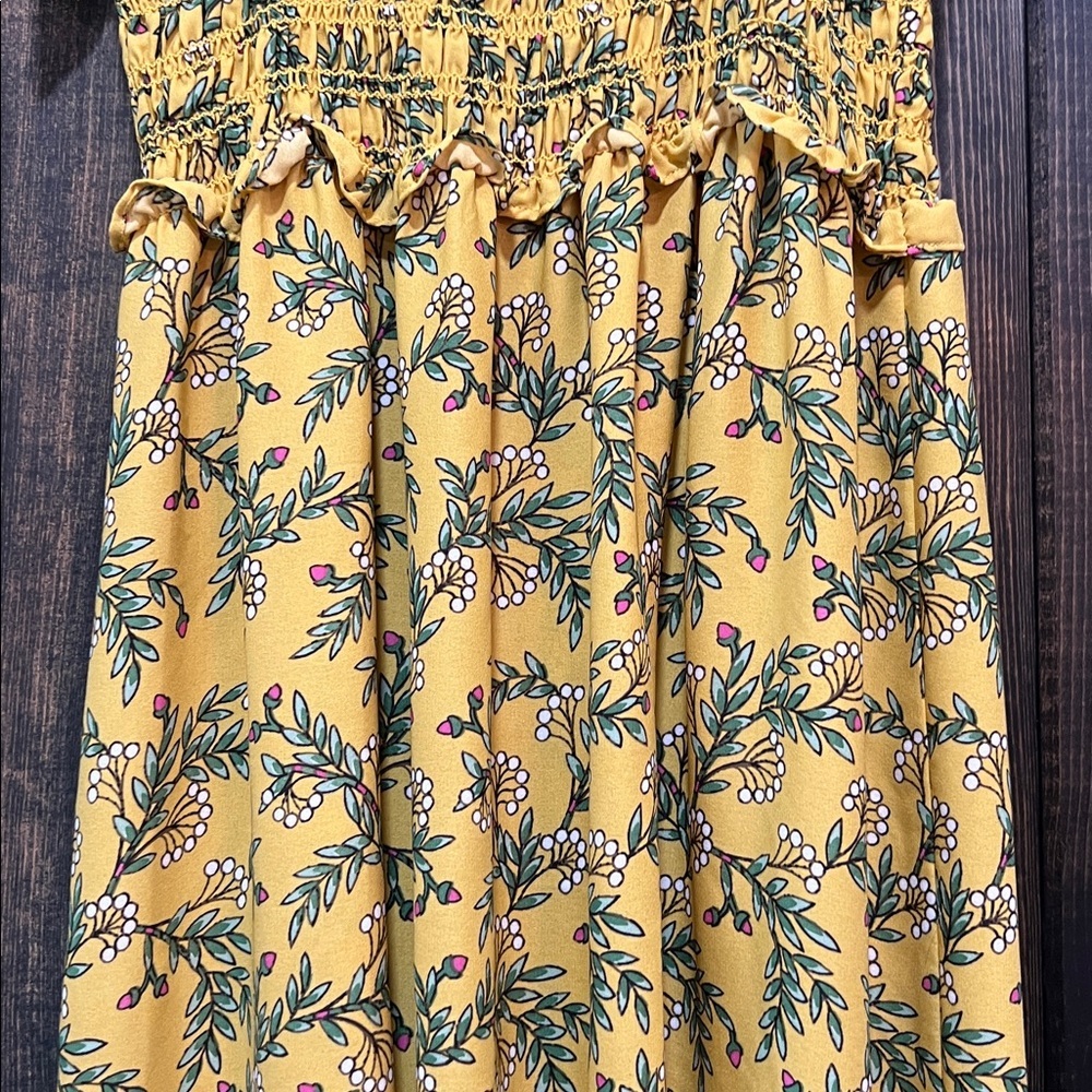 Boho Yellow Floral Tiered Maxi Dress M Smocked Flowy Romantic Euro Summer Chic - Picture 11 of 14